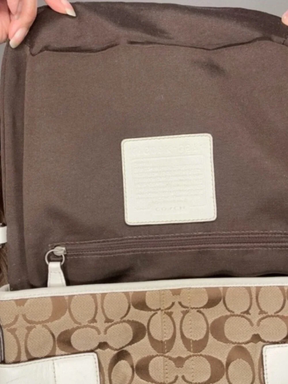 Coach Signature Canvas Buckle Hobo Shoulder Bag White Leather Trim Style 3574